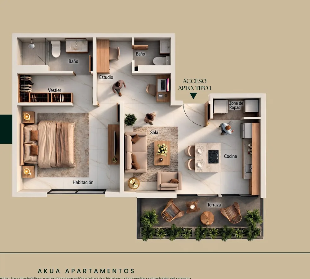 Plano Apto Tipo A — 52,5 m²