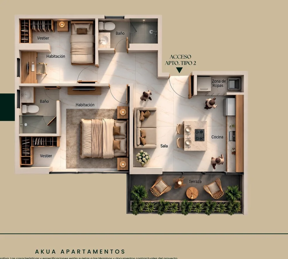 Plano Apto Tipo B — 52,5 m²